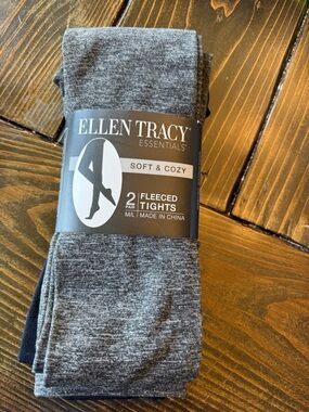 Ellen Tracy Essentials Fleeced Tights - Heather Gray & black